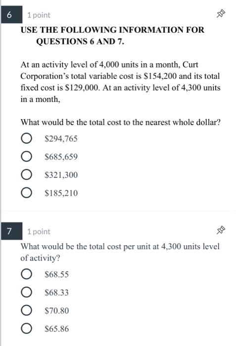 Solved 早 6 1 point USE THE FOLLOWING INFORMATION FOR | Chegg.com