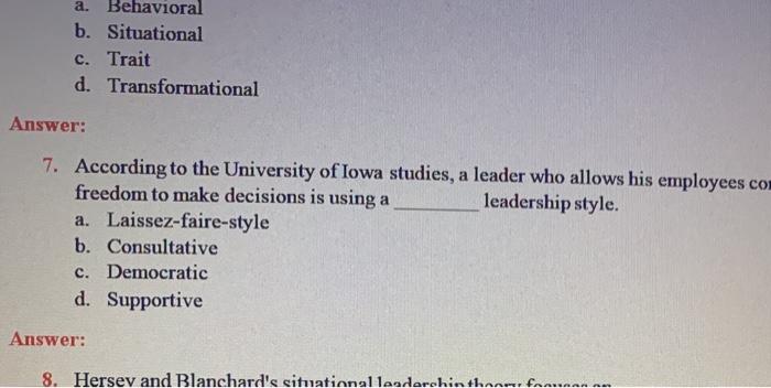 Solved A. Behavioral B. Situational C. Trait D. | Chegg.com