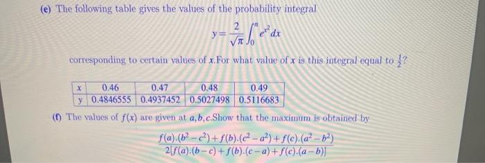 Solved (e) The following table gives the values of the | Chegg.com