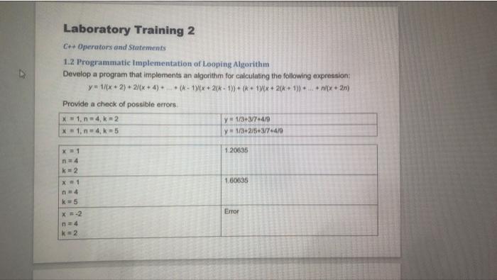 Solved Laboratory Training 2 C Operators and Statements 1.2 | Chegg.com