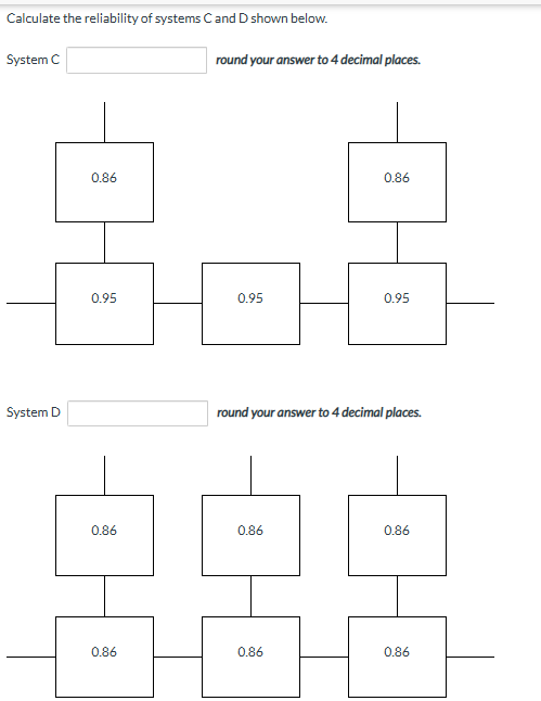 Solved Calculate the reliability of systems C and D shown | Chegg.com
