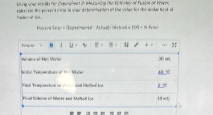 experiment 3 measuring the enthalpy of fusion of water