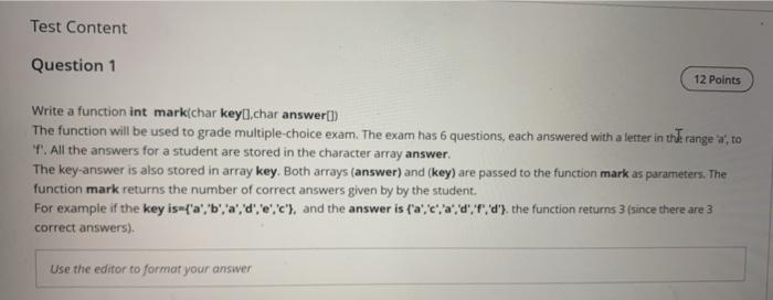 Solved Test Content Question 1 12 Points Write a function | Chegg.com