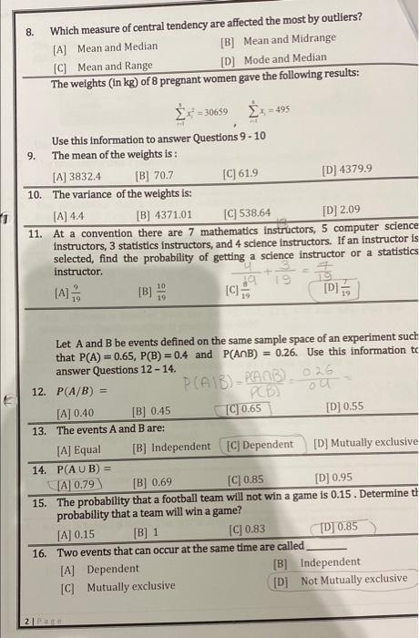 Solved Choose the correct answer for the following | Chegg.com