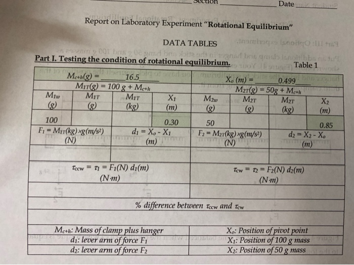 Solved Date Report On Laboratory Experiment "Rotational | Chegg.com