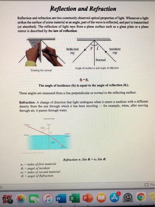 Solved Reflection and Refraction Reflection and refraction | Chegg.com