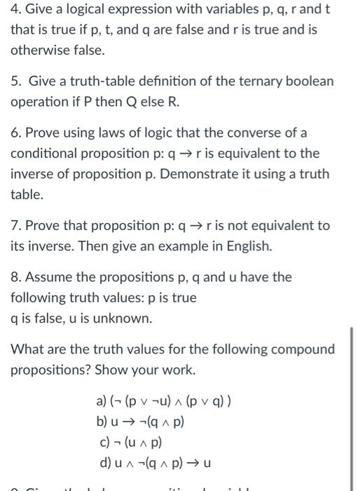 Solved 4 Give A Logical Expression With Variables P Q R Chegg Com