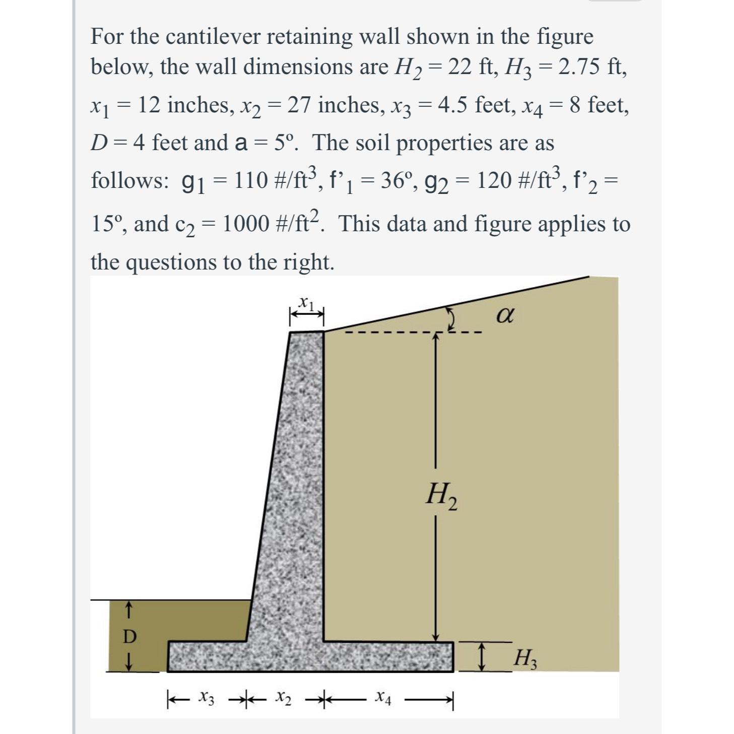 Solved For the cantilever retaining wall shown in the figure | Chegg.com