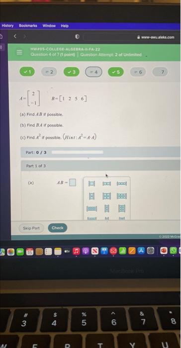 Solved A=[2−1]R=[1256] (a) Find AB If Possible. (b) Find BA | Chegg.com