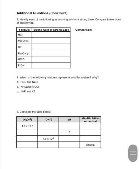 Solved Additional Questions (Show Work) 1. Identify each of | Chegg.com