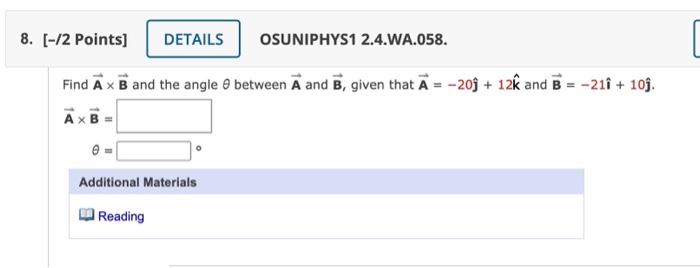 Solved Find A×B And The Angle θ Between A And B, Given That | Chegg.com