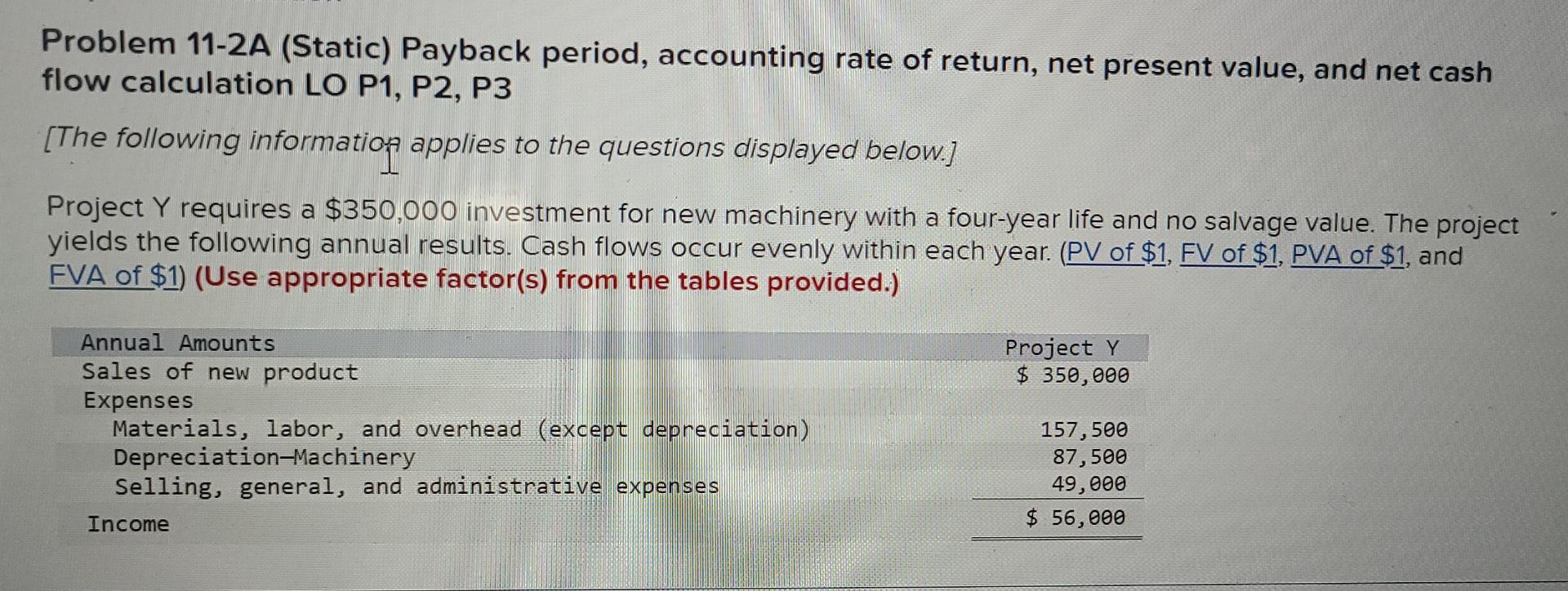 Solved Problem 11 2a Static Payback Period Accounting