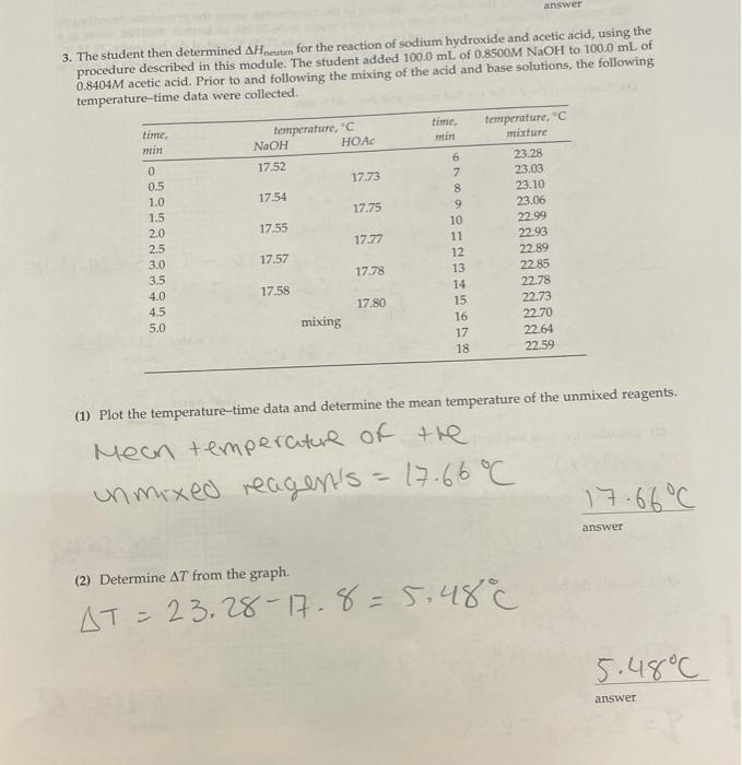 Solved 2. A student determined the calorimeter constant of