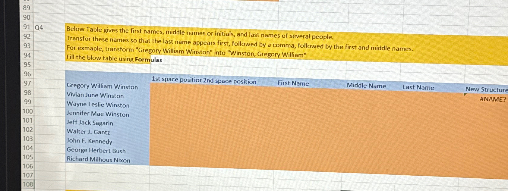 Solved Below Table gives the first names, middle names or | Chegg.com