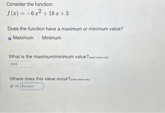 the maximum value of the function f x )= 3x3 18x2