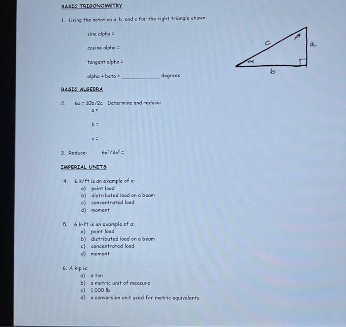 Solved BASIC TRIGONOMETRY 1. Using the notation a, b, and c | Chegg.com