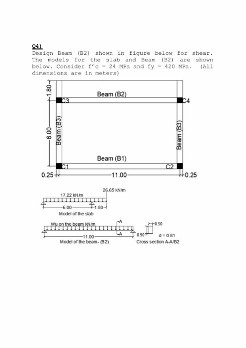 Solved (4) Design Beam (B2) shown in figure below for shear. | Chegg.com