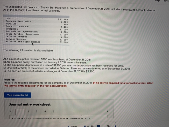 Solved Help Save The unadjusted trial balance of Sketch Star