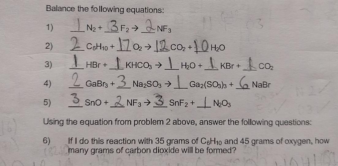 Solved Balance The Following Equations 1 Quad 1