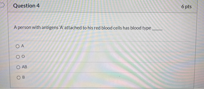 Solved Question 4 6 pts A person with antigens 'A' attached | Chegg.com