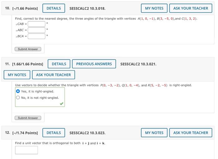 Solved Find, correct to the nearest degree, the three angles | Chegg.com