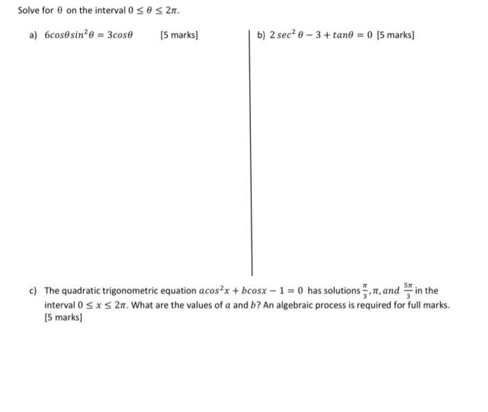 Solved Solve for 0 on the interval 0 S OS 2. a) 6cos@sino = | Chegg.com
