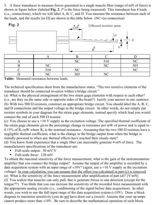 Solved 5. A force transducer to measure forces generated in
