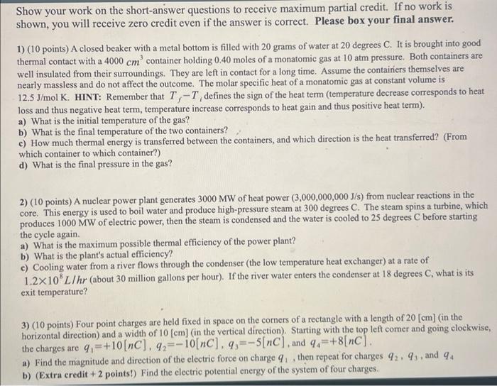 Solved Answer all questions and show your work for all of | Chegg.com