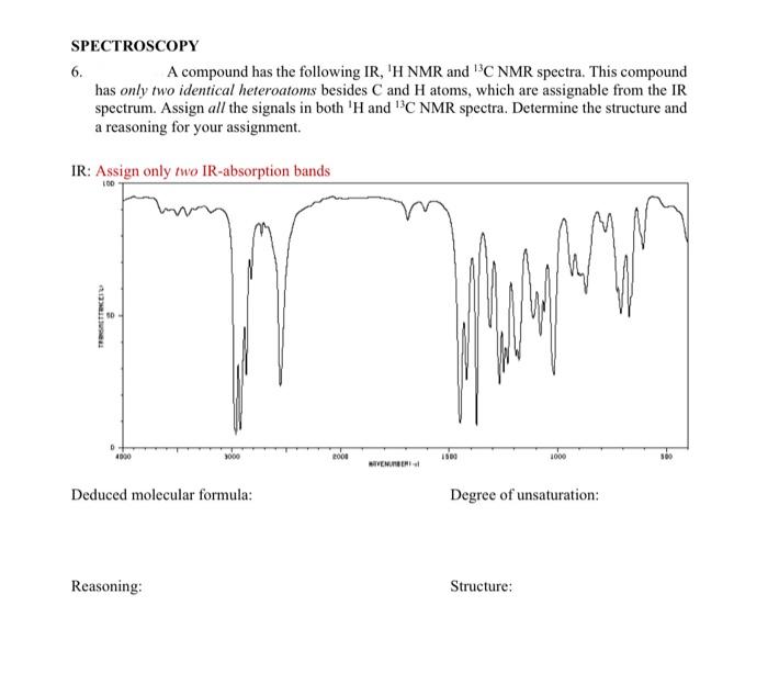 Solved SPECTROSCOPY 6. A compound has the following IR, 1H