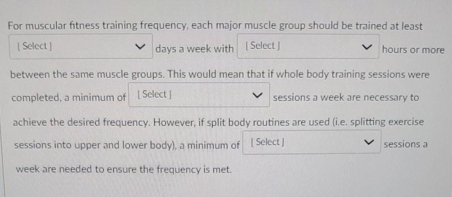 Solved For Muscular Fitness Training Frequency, Each Major | Chegg.com