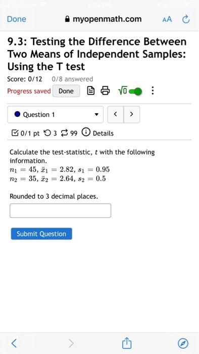 Solved 9.3: Testing the Difference Between Two Means of | Chegg.com
