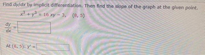 Solved Find dy/dx by implicit differentiation. Then find the | Chegg.com