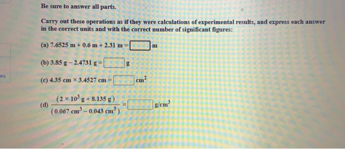 Solved Be Sure To Answer All Parts. Carry Out These | Chegg.com