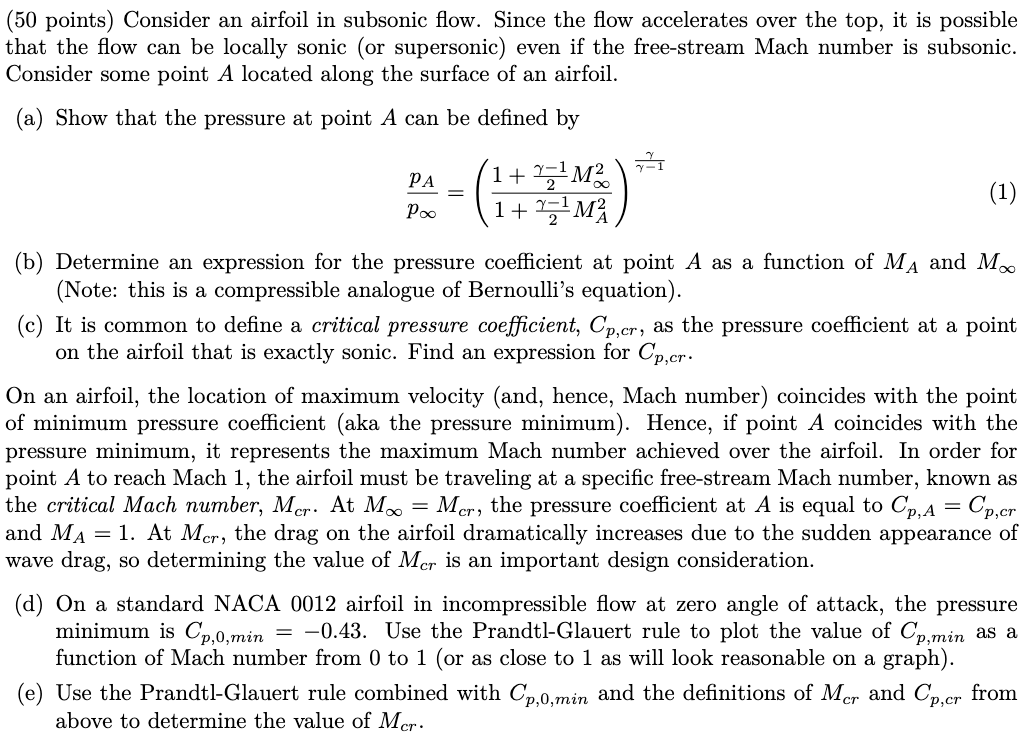 Solved (50 ﻿points) ﻿Consider an airfoil in subsonic flow. | Chegg.com