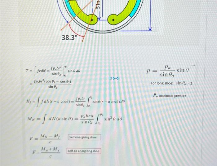 \[ \begin{array}{l} T=\int f r d N=\frac{f p_{a} b r^{2}}{\sin \theta_{a}} \int_{a_{i}}^{a_{2}} \sin \theta d \theta \\ =\fr