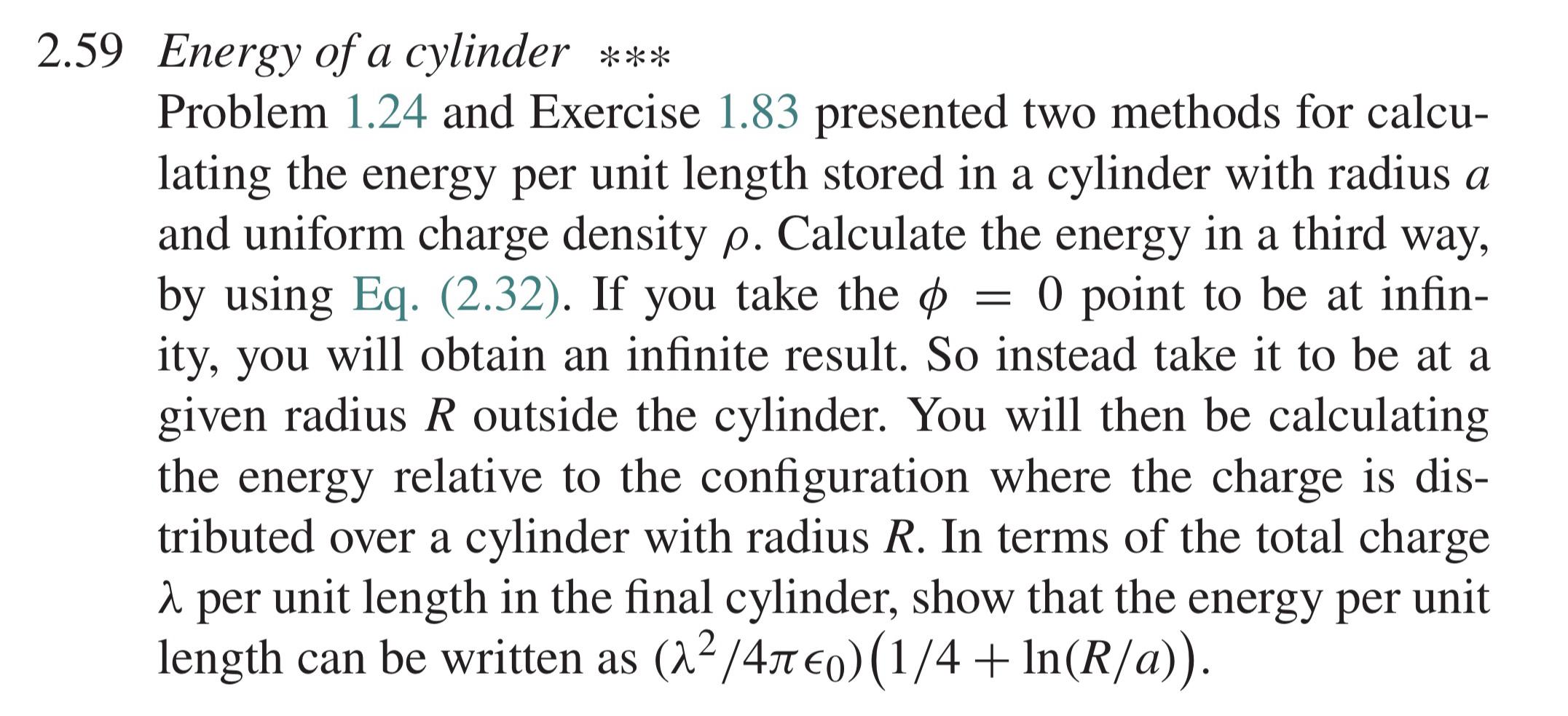 Solved 2.59 ﻿Energy of a cylinder ***Problem 1.24 ﻿and | Chegg.com