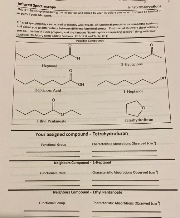 Solved Infrared Spectroscopy In lab Observations This is to