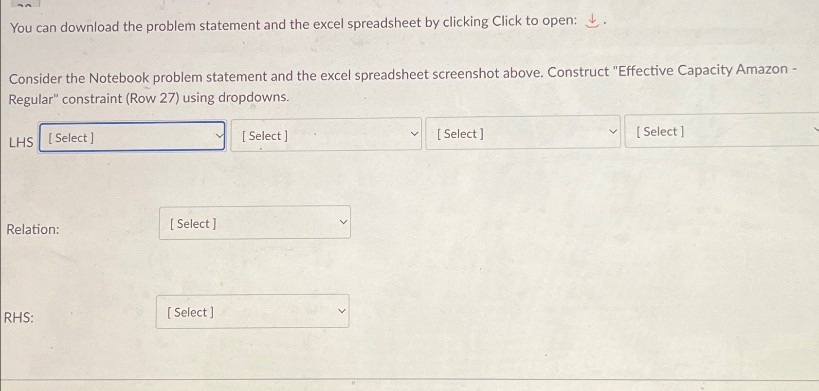 Solved You can download the problem statement and the excel | Chegg.com