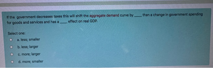 Solved If the government decreases taxes this will shift the | Chegg.com