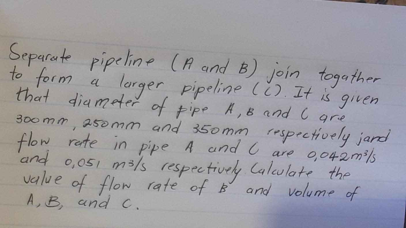 Solved A Separate Pipeline (A And B) Join Together To Form A | Chegg.com