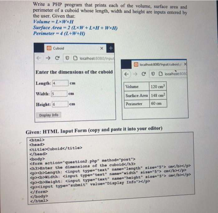 Solved Write a PHP program that prints each of the volume, | Chegg.com