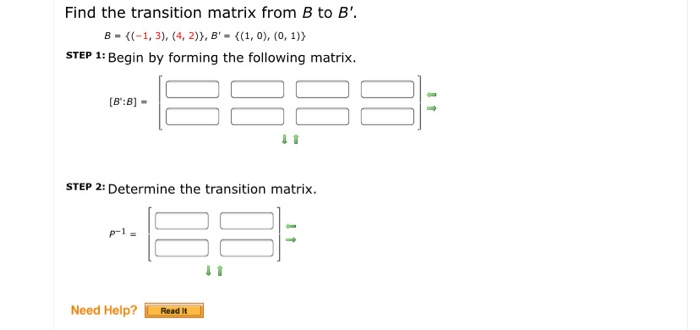 Solved Find The Transition Matrix From B To B'. B - ((-1, | Chegg.com