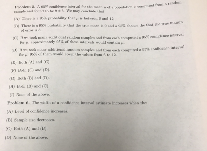 Solved Problem 5. A 95% confidence interval for the mean | Chegg.com