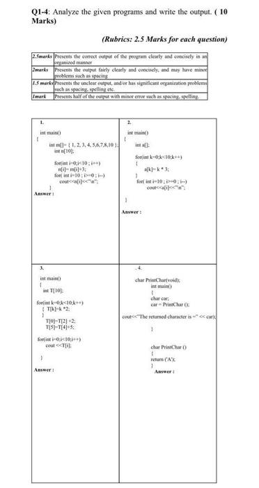 Solved Q1-4: Analyze the given programs and write the | Chegg.com