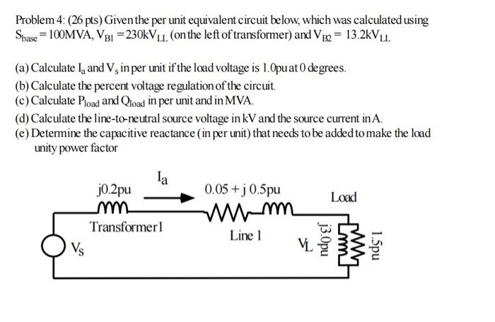 Solved Problem 4: (26 pts) Given the per unit equivalent | Chegg.com