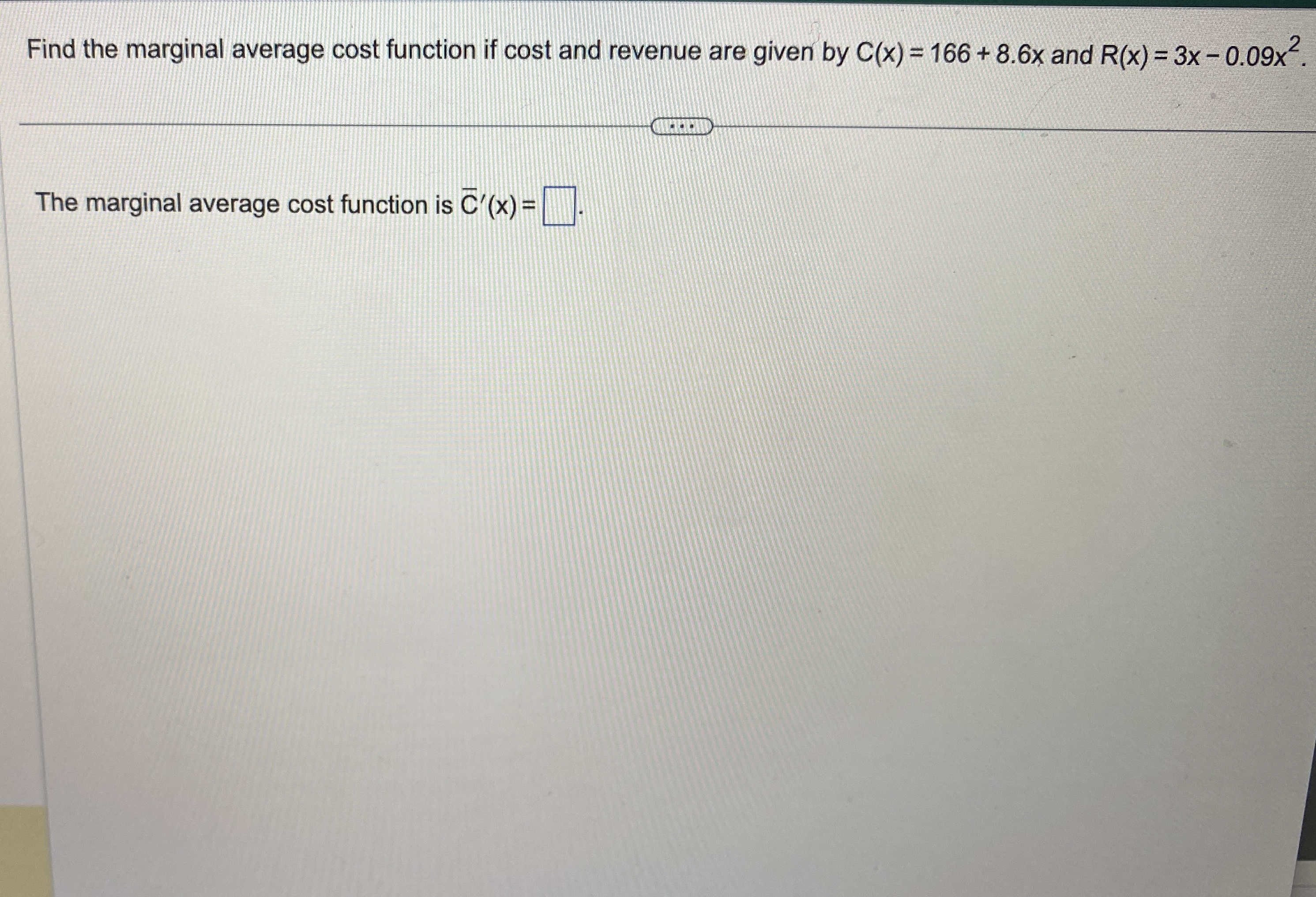 Solved Find the marginal average cost function if cost and | Chegg.com
