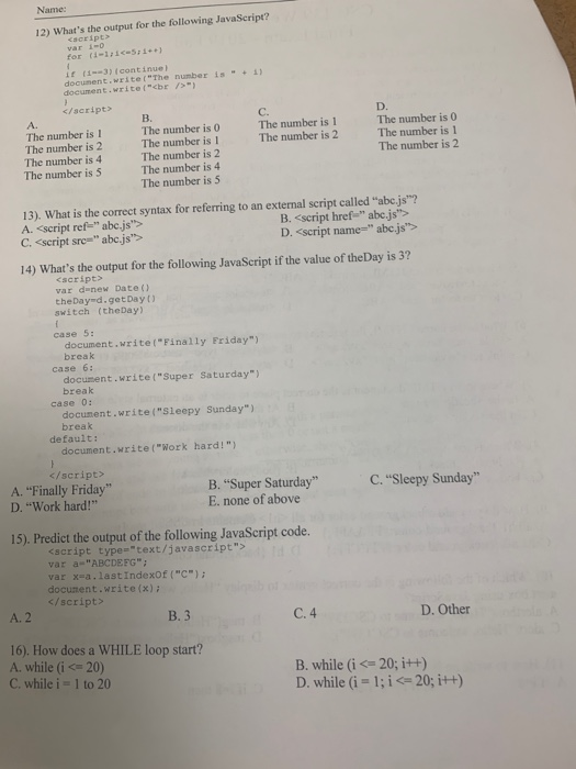 Solved Name 12 What S The Output For The Following Java Chegg Com