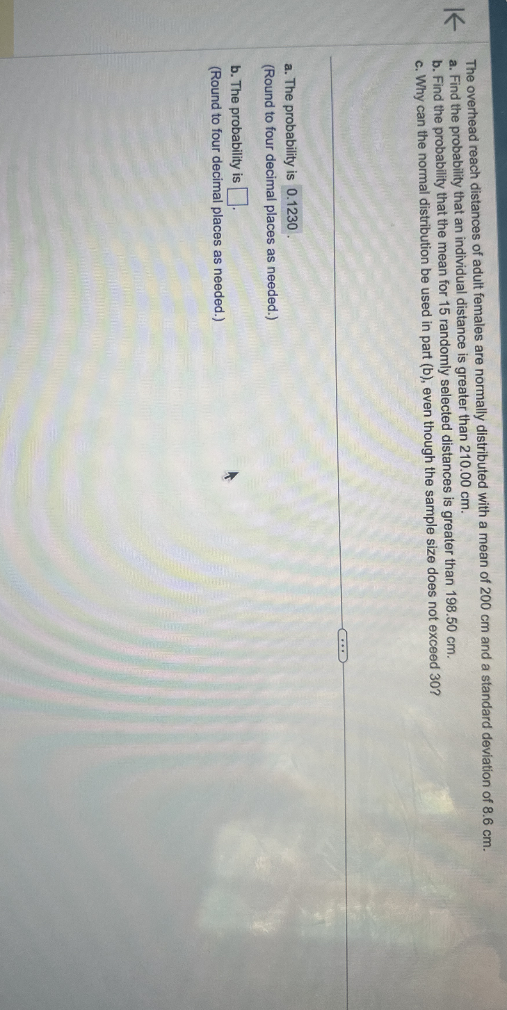 Solved The overhead reach distances of adult females are | Chegg.com