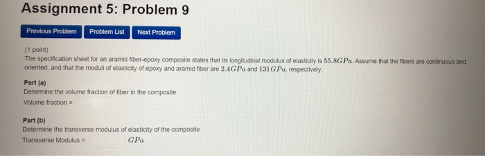 Solved Assignment 5: Problem 9 Previous Problem Problem List | Chegg.com