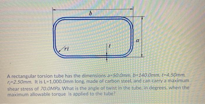 Solved D a A rectangular torsion tube has the dimensions | Chegg.com